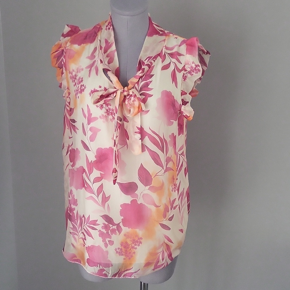 Bellambra Pink, Cream and Orange Floral Silk Blend Top